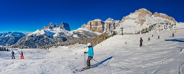 View of terrace of the dolomites and langkofelgroup - obrazy, fototapety, plakaty