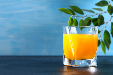 Pumpkin Smoothie Pumpkin juice on a dark table. Autumn drinks.