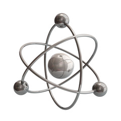 3D illustration silver atom symbol on white background