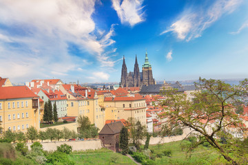 Fototapeta premium Beautiful view of St. Vitus Cathedral, Prague Castle and Mala Strana in Prague, Czech Republic