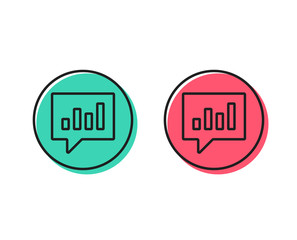 Chart line icon. Report graph or Sales growth sign in speech bubble. Analysis and Statistics data symbol. Positive and negative circle buttons concept. Good or bad symbols. Analytical Chat Vector