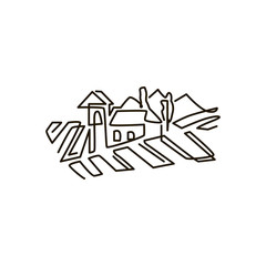 Vector Line icon. Vineyard landscape. One line drawing. Isolated on white background