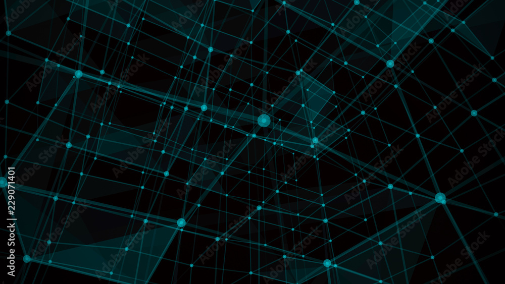 Poster Blockchain technology concept. Big data visualization. 3D illustration. Distributed register technology