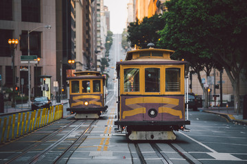 Fototapeta na wymiar San Francisco Cable Cars on California Street, California, USA