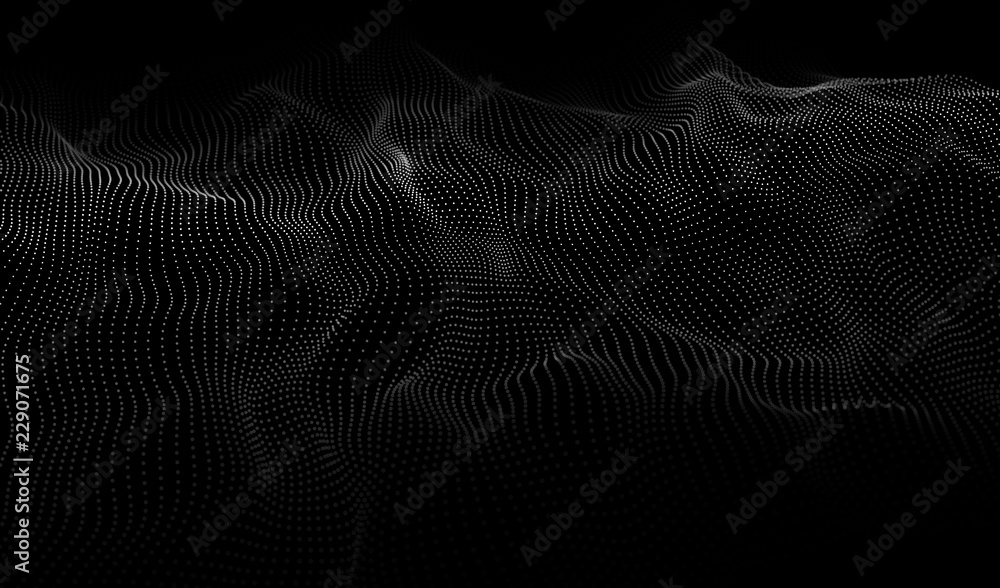 Poster wave 3d. wave of particles. futuristic point wave. design for poster. technology vector background. 