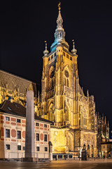 Fototapeta na wymiar St Vitus Cathedral in Prague Castle by night, Prague, Czech Republic