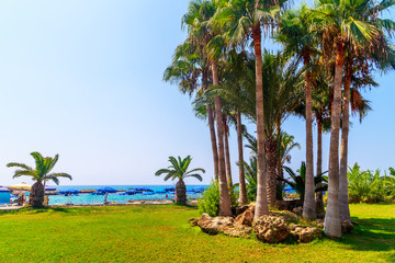 A view of a azzure water and Nissi beach in Aiya Napa, Cyprus