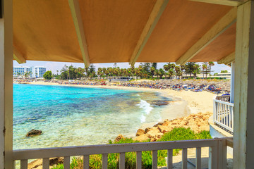 A view of a azzure water and Nissi beach in Aiya Napa, Cyprus