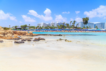 A view of a azzure water and Nissi beach in Aiya Napa, Cyprus