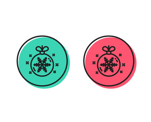 Christmas ball with snowflake line icon. New year tree decoration sign. Positive and negative circle buttons concept. Good or bad symbols. Christmas ball Vector