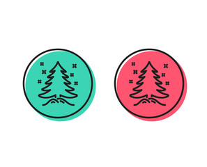Christmas tree present line icon. New year spruce sign. Fir-tree symbol. Positive and negative circle buttons concept. Good or bad symbols. Christmas tree Vector