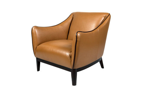 Leather brown retro armchair isolated on white