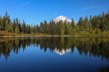 Fototapeta na wymiar Mount Hood reflection in Mirror Lake, Mount Hood National Forest, Oregon