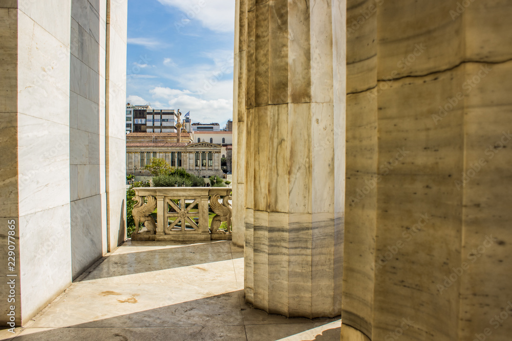 Wall mural colorful summer warm concept city view from ancient palace with white marble columns 