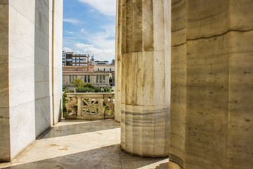 colorful summer warm concept city view from ancient palace with white marble columns 