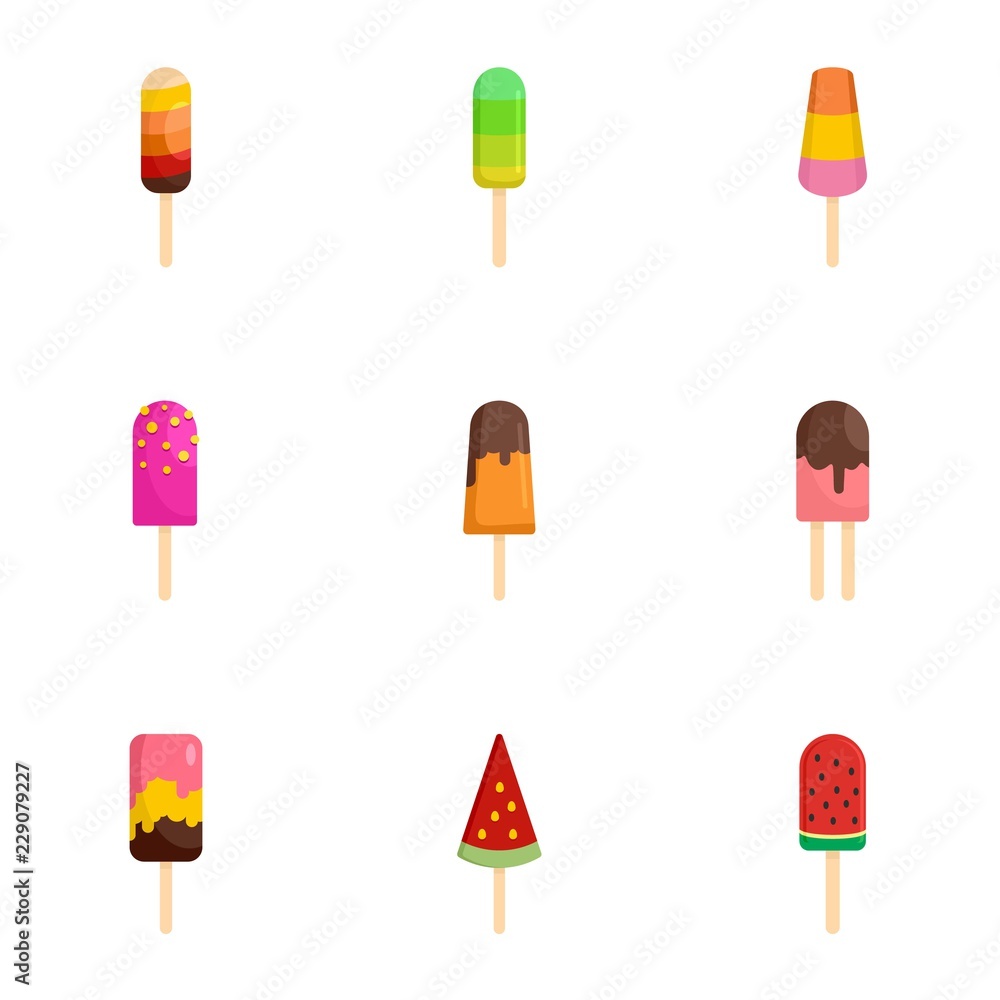 Poster fresh ice cream icon set. flat set of 9 fresh ice cream vector icons for web design