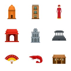 Vietnam building icon set. Flat set of 9 vietnam building vector icons for web design