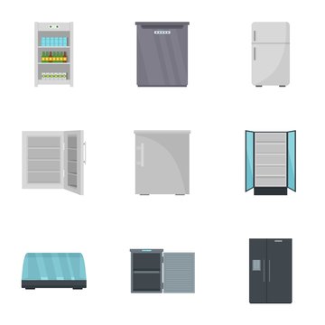 Kitchen fridge icon set. Flat set of 9 kitchen fridge vector icons for web design