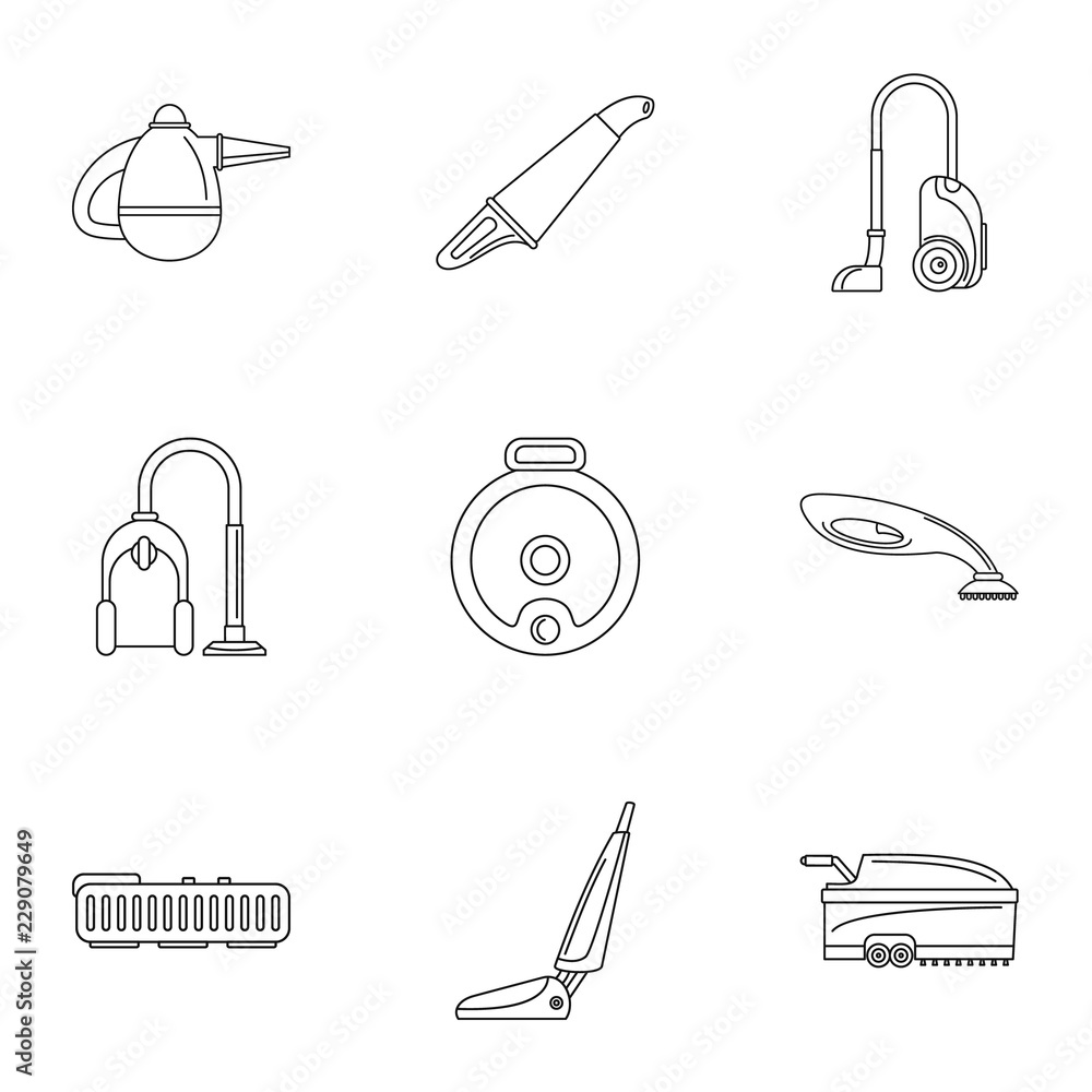 Poster carpet sweeper icon set. outline set of 9 carpet sweeper vector icons for web design isolated on whi