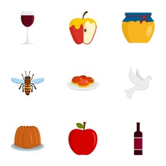 Judaism holiday icon set. Flat set of 9 judaism holiday vector icons for web design