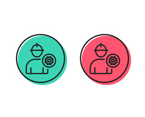 Worker line icon. Engineer Profile with cogwheel sign. Male Person silhouette symbol. Positive and negative circle buttons concept. Good or bad symbols. Engineer Vector