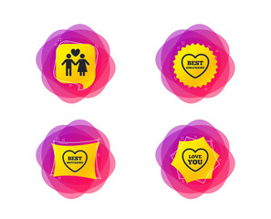 Valentine day love icons. Best girlfriend and boyfriend symbol. Couple lovers sign. Geometric gradient sales shapes. Creative banners. Template for design. Vector