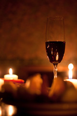 Romantic evening with red wine & candles.