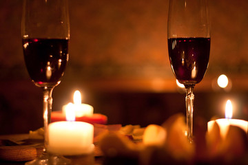 Romantic evening with red wine & candles.