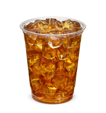 Ice tea in takeaway cup or glass isolated on white background including clipping path