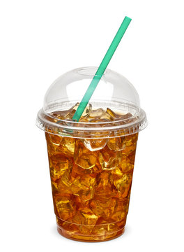 Premium AI Image  Iced lemon tea on plastic takeaway glass isolated on  white background with copy space