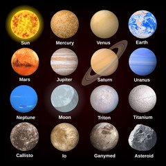 Fototapeta premium Planets icon set. Realistic set of planets vector icons for web design