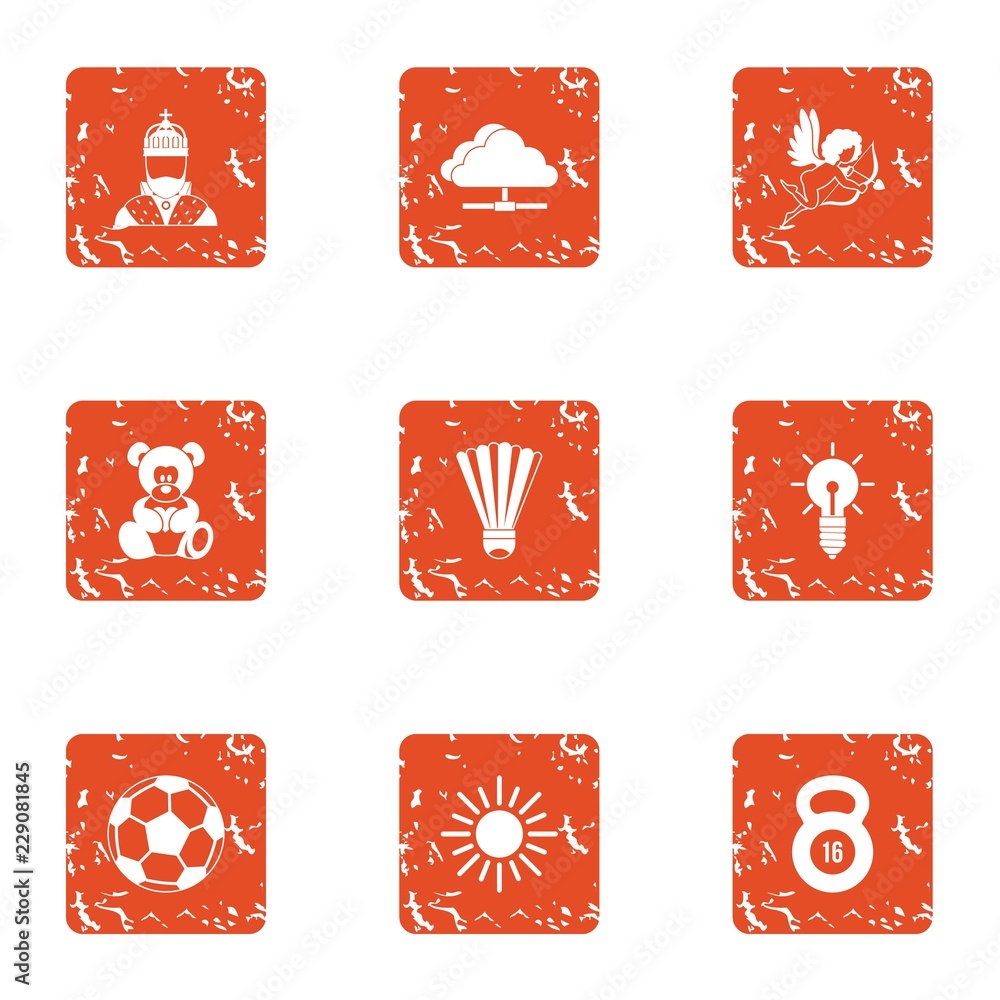 Poster program training icons set. grunge set of 9 program training vector icons for web isolated on white 