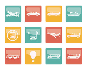 Travel and transportation of people icons over colored background - vector icon set