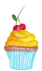 Watercolor Lemon cupcake