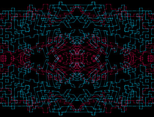 abstract geometric rectangular red blue lines on black background