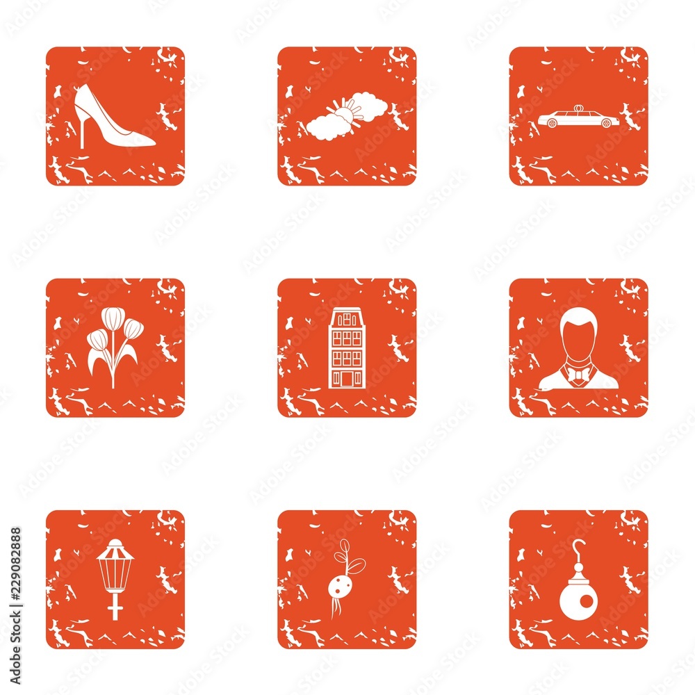 Aufkleber effeminate icons set. grunge set of 9 effeminate vector icons for web isolated on white background