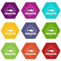 Obraz premium Predator ocean icons 9 set coloful isolated on white for web