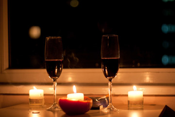 Romantic evening theme. Wine & candles.