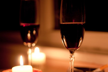 Romantic evening theme. Wine & candles.