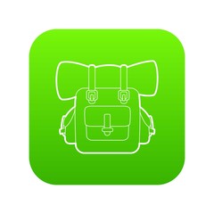 Backpack icon green vector isolated on white background