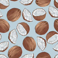 Coconut seamless pattern, vector