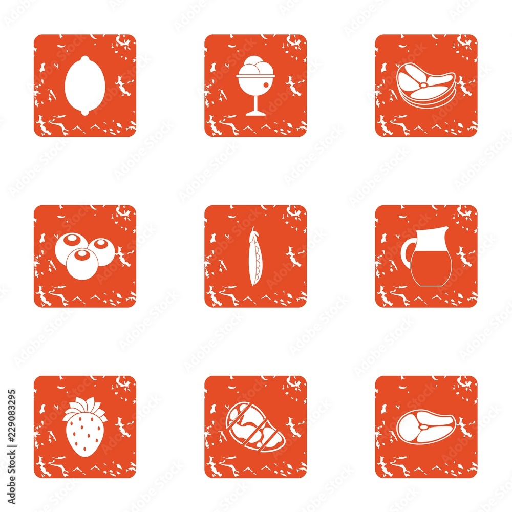 Poster comfortable lunch icons set. grunge set of 9 comfortable lunch vector icons for web isolated on whit