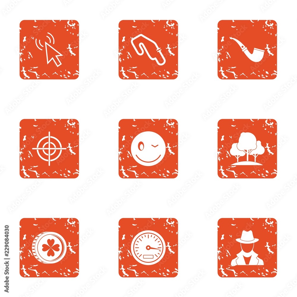 Poster spy target icons set. grunge set of 9 spy target vector icons for web isolated on white background