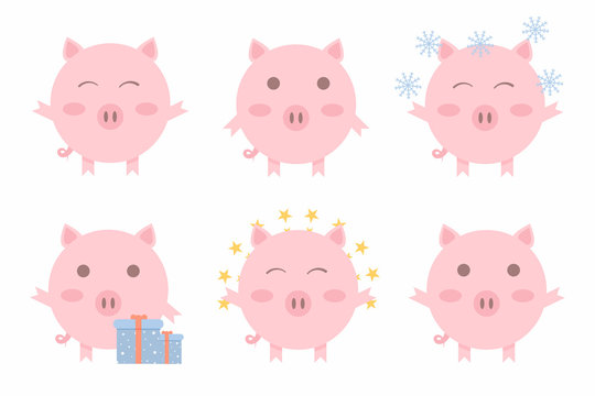 Christmas pigs. Chinese symbol of the 2019 year. Symbol of the New Year