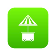 Mobile cart with umbrella for sale food icon digital green for any design isolated on white vector illustration
