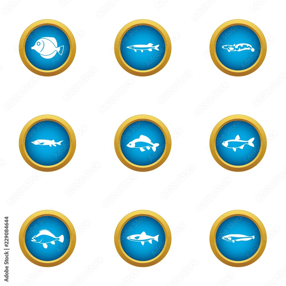 Poster fish out icons set. flat set of 9 fish out vector icons for web isolated on white background