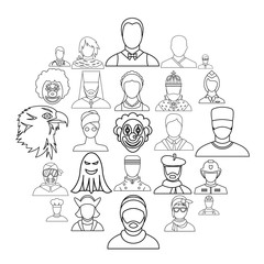 Personification icons set. Outline set of 25 personification vector icons for web isolated on white background