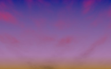 Cumulus pink clouds in the purple sky at sunset. Abstract group of clouds in the evening. 3D illustration