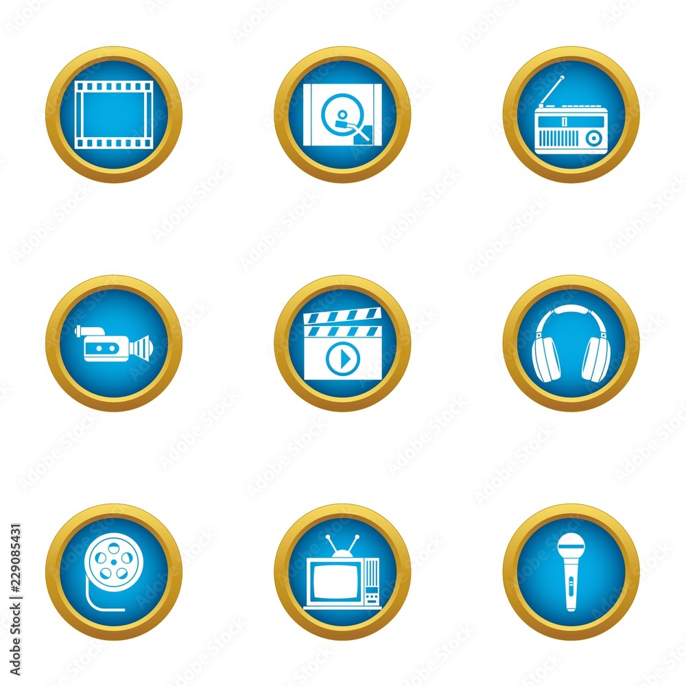 Poster video ribbon icons set. flat set of 9 video ribbon vector icons for web isolated on white background