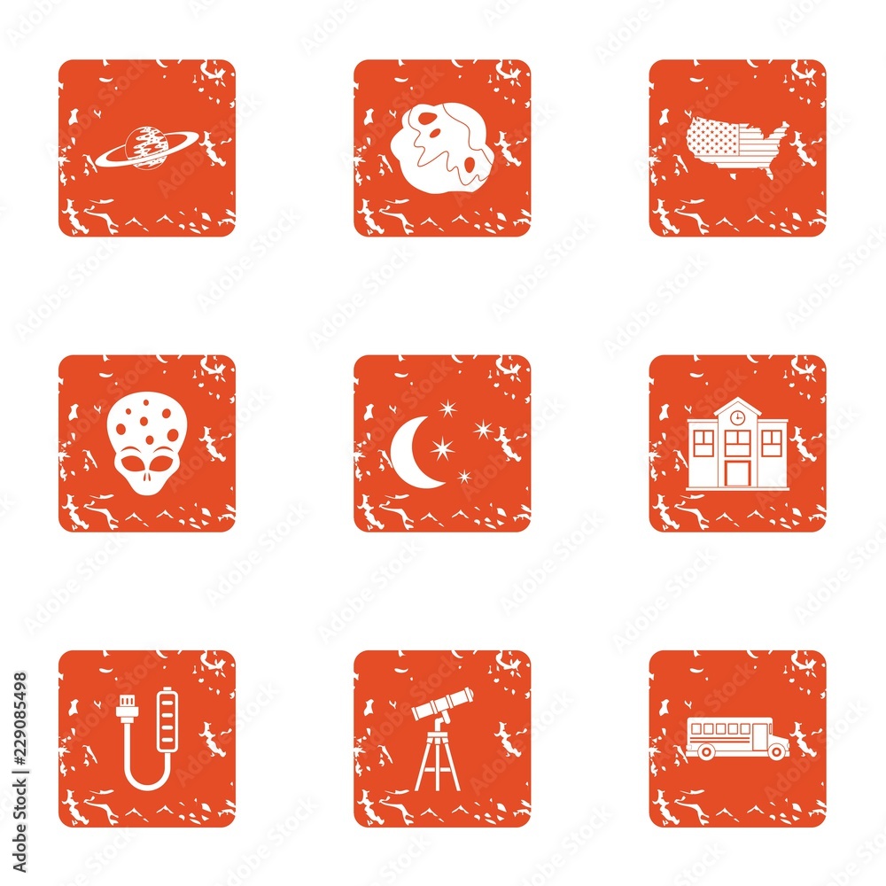 Poster extraterrestrial icons set. grunge set of 9 extraterrestrial vector icons for web isolated on white 